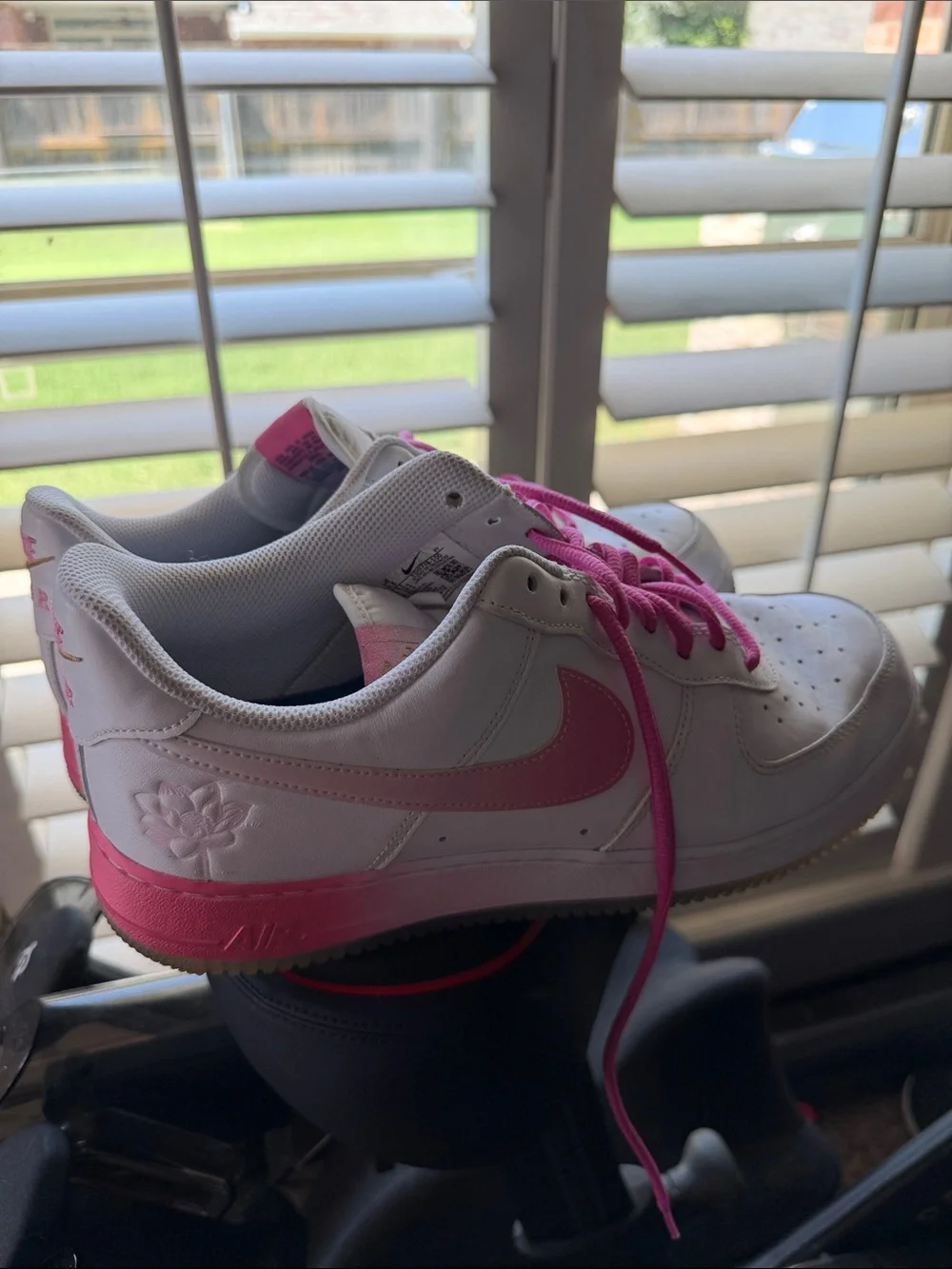 Nike White Sneakers with Pink Swoosh and Accents